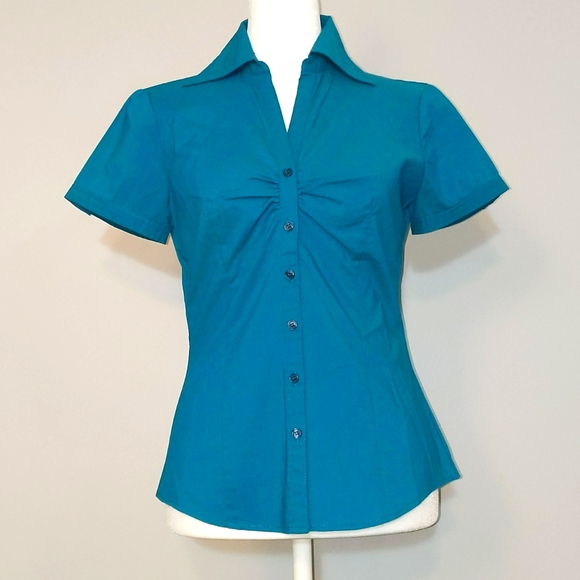 NY&Co. Gathered Button Down Dress Top - Picture 3 of 8